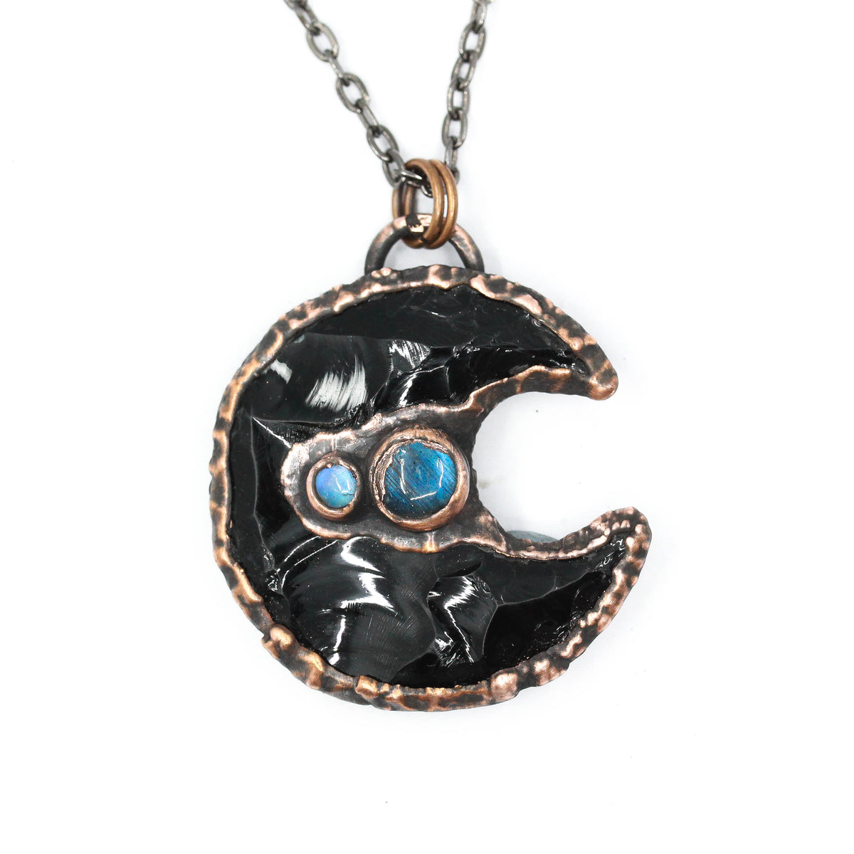 Obsidian & Labradorite Moon Necklace