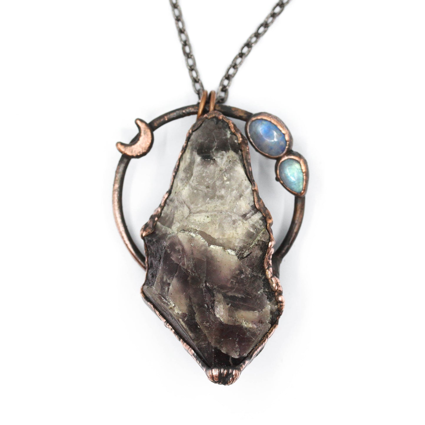 Chevron Amethyst & Moonstone Moon Necklace
