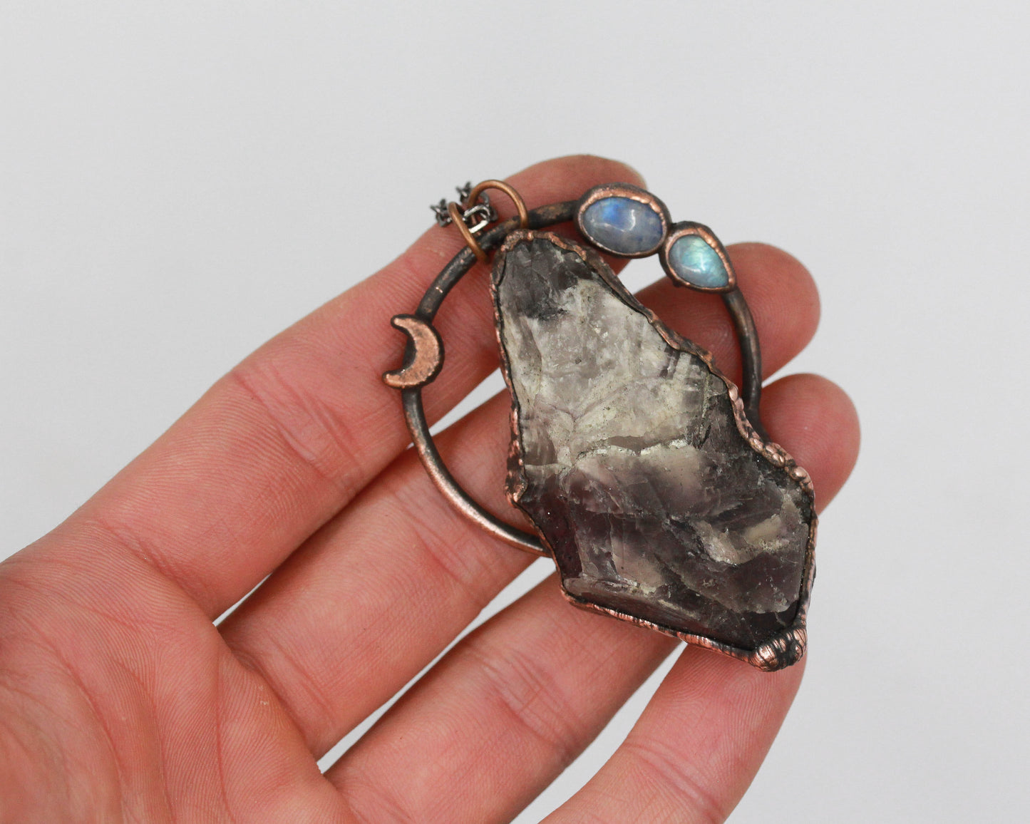 Chevron Amethyst & Moonstone Moon Necklace