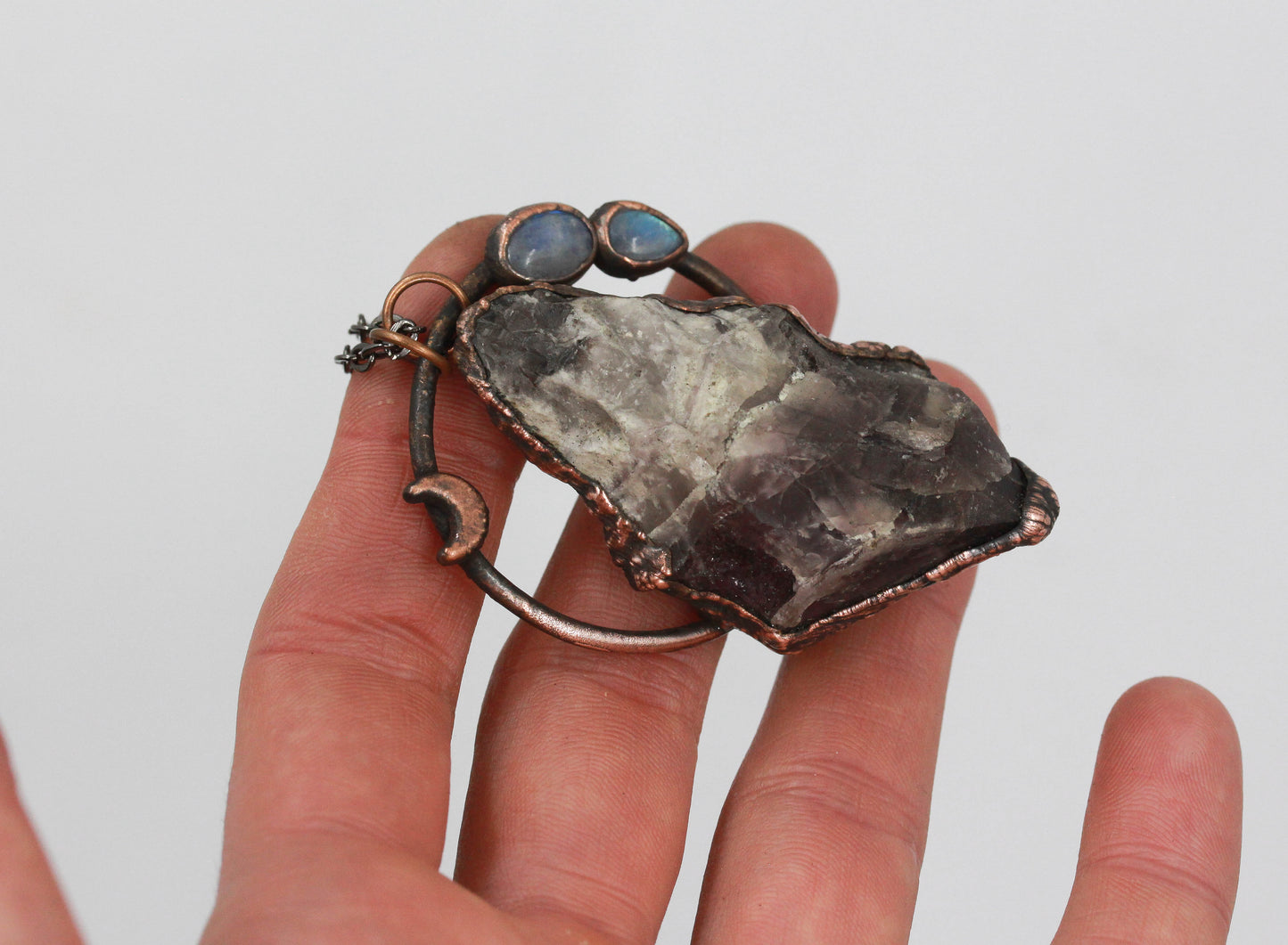 Chevron Amethyst & Moonstone Moon Necklace