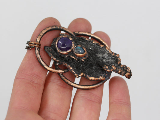 Black Kyanite & Amethyst Necklace