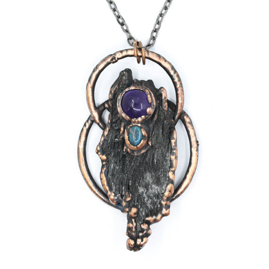 Black Kyanite & Amethyst Necklace