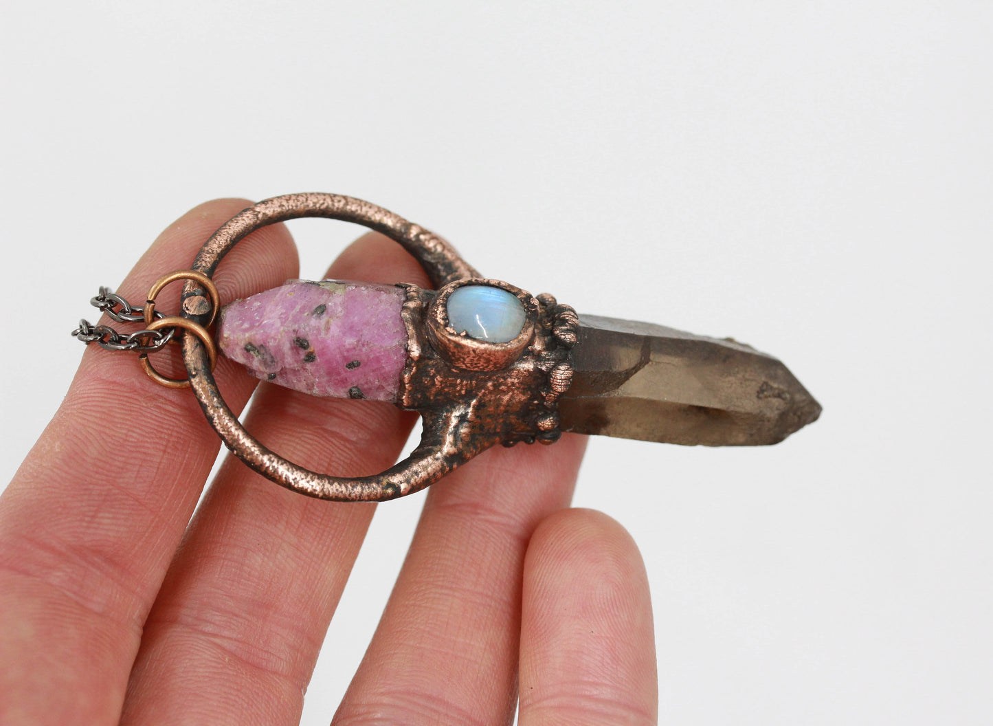 Smoky Quartz, Ruby & Moonstone Necklace