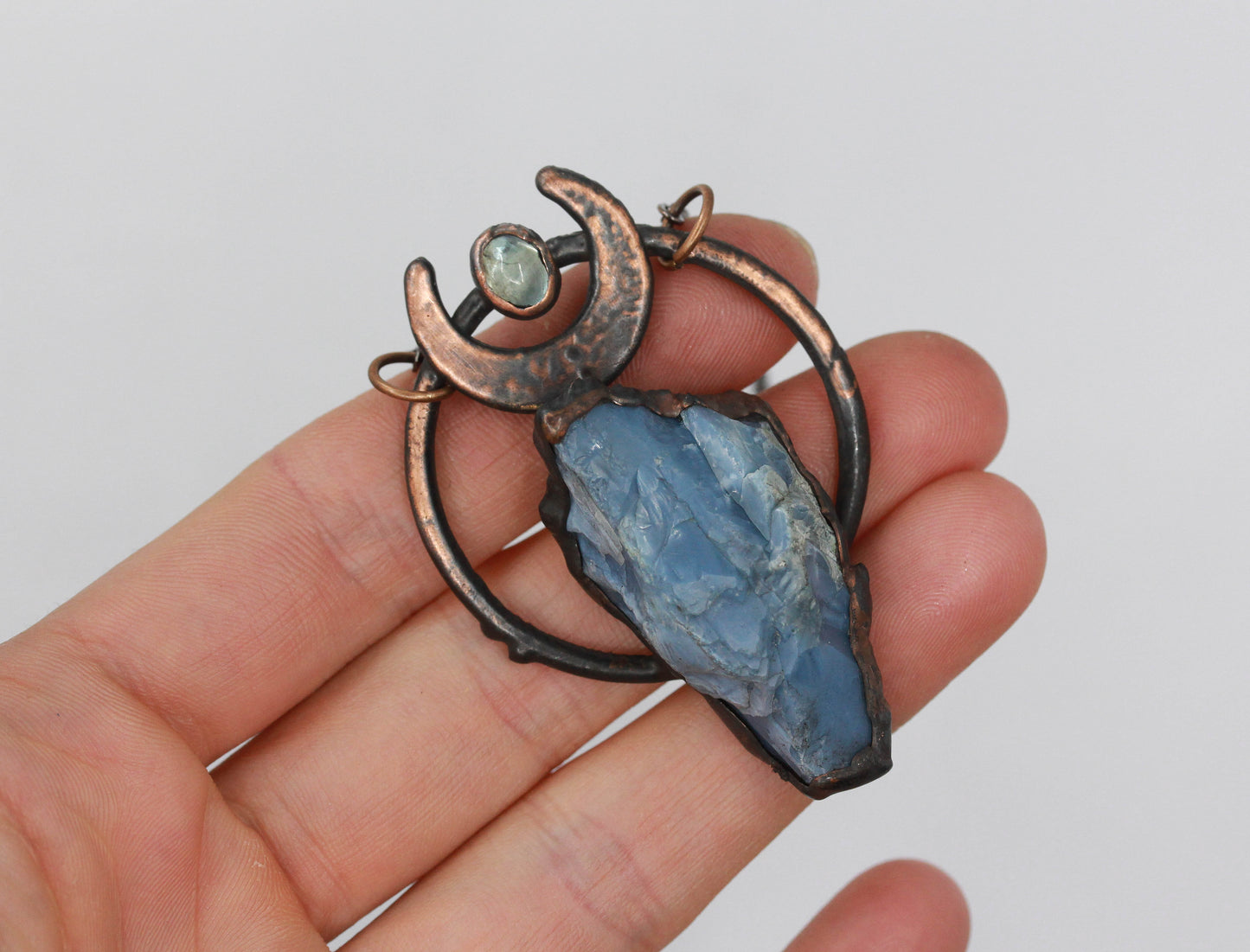 Owyhee Opal & Aquamarine Moon Necklace
