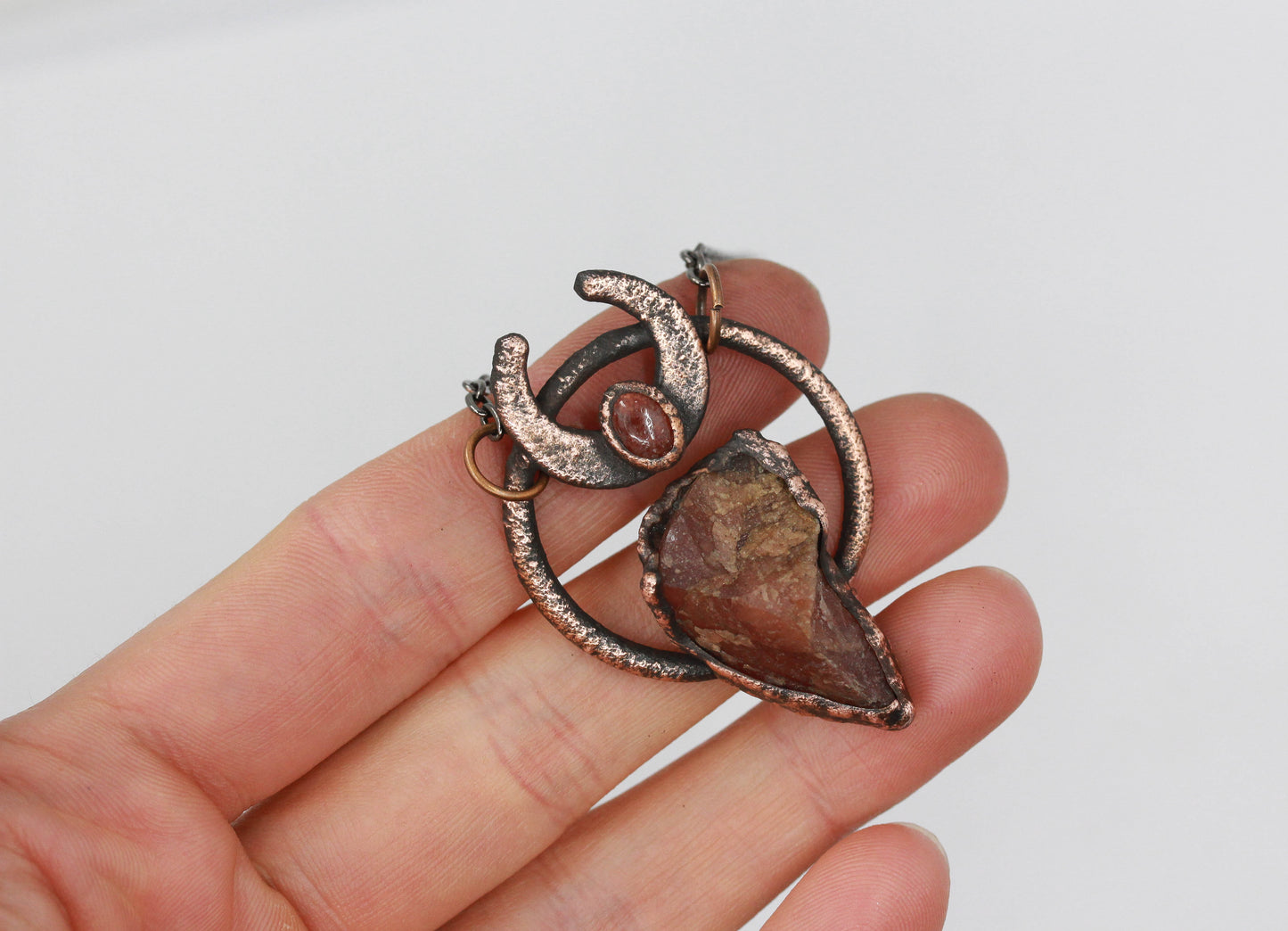 Rhodochrosite & Strawberry Quartz Moon Necklace
