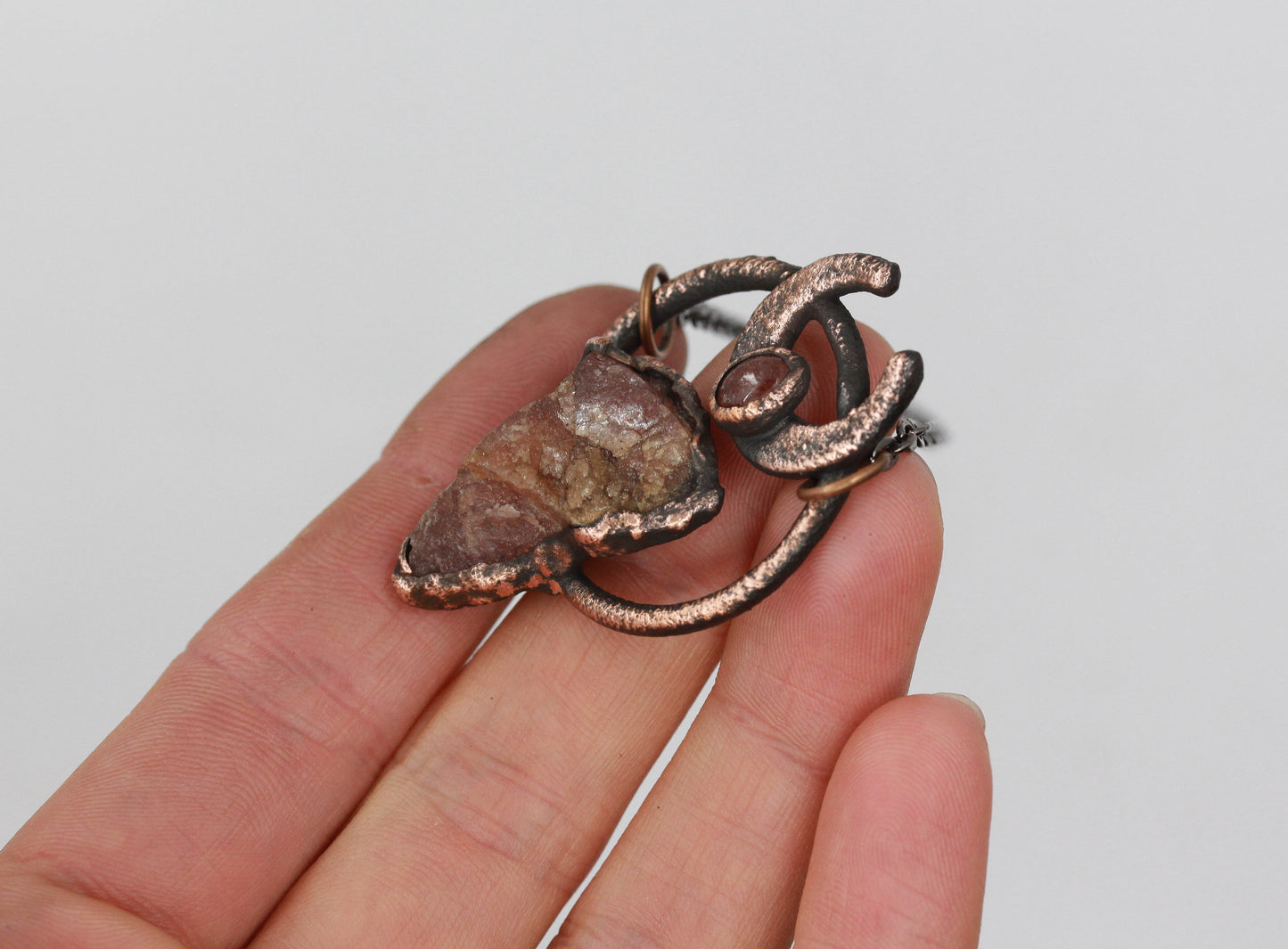 Rhodochrosite & Strawberry Quartz Moon Necklace