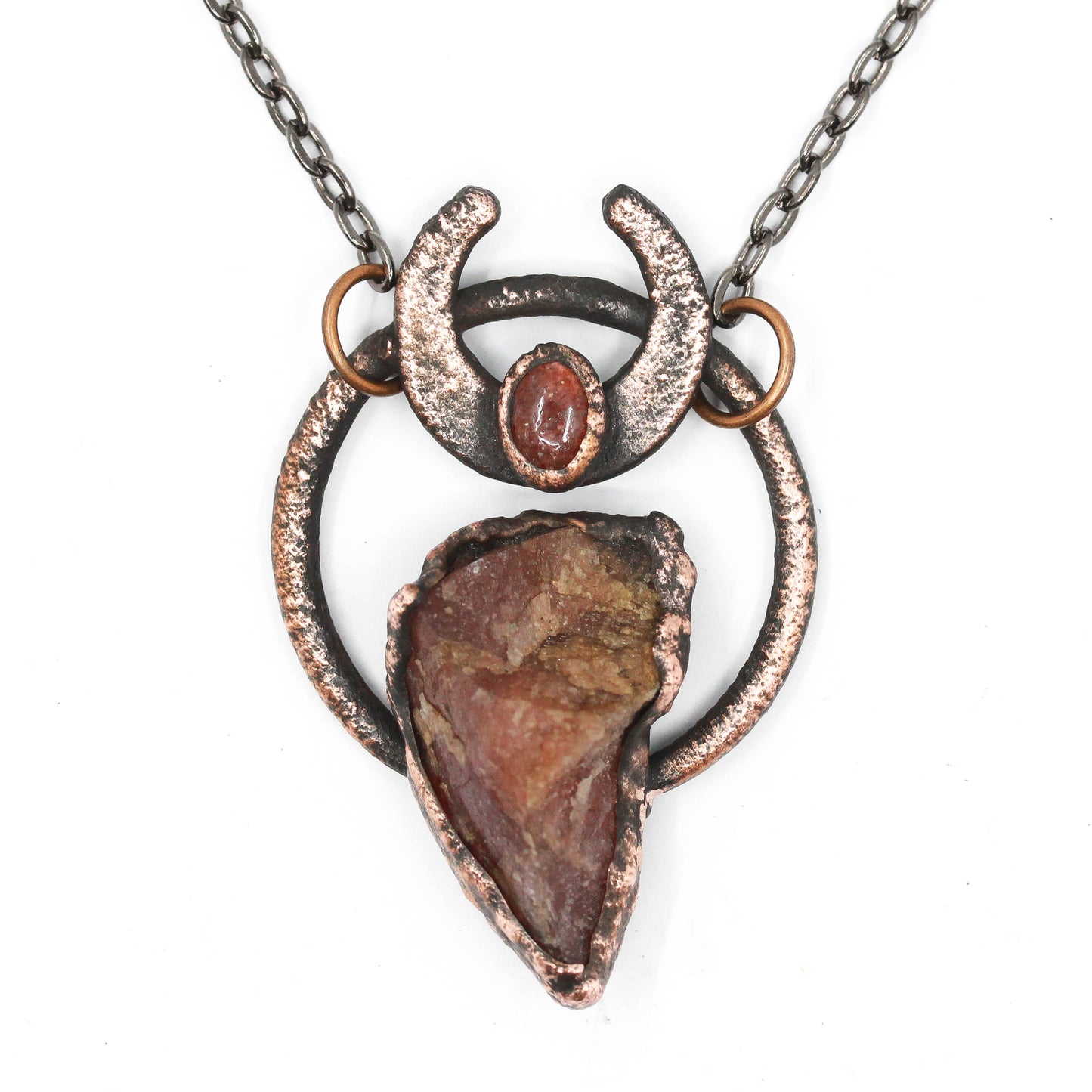 Rhodochrosite & Strawberry Quartz Moon Necklace