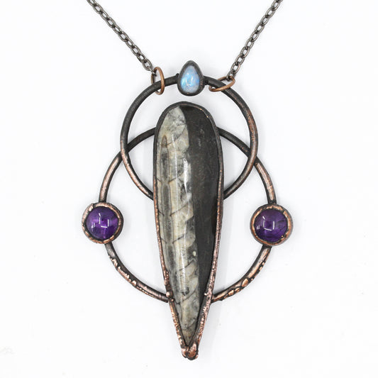 Large Orthoceras Fossil & Amethyst Necklace