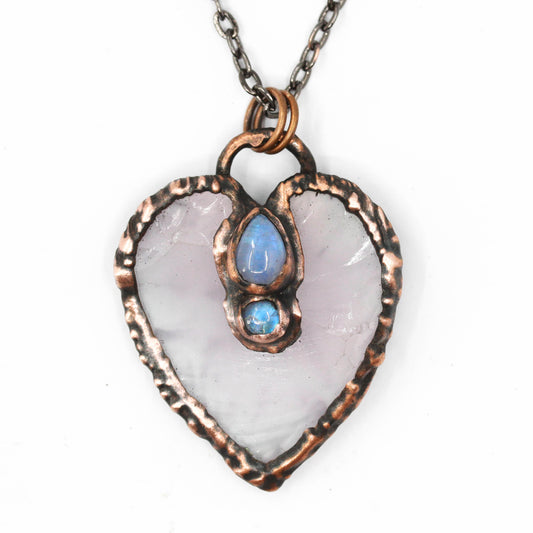 Rose Quartz & Moonstone Heart Necklace