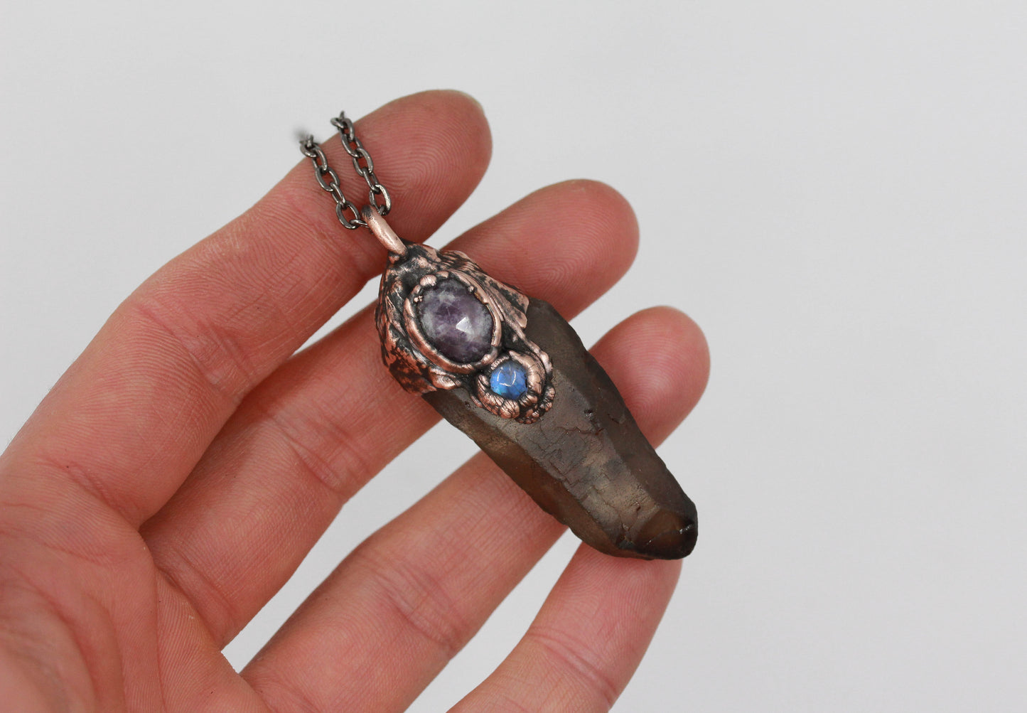 Smoky Quartz, Amethyst & Moonstone Necklace