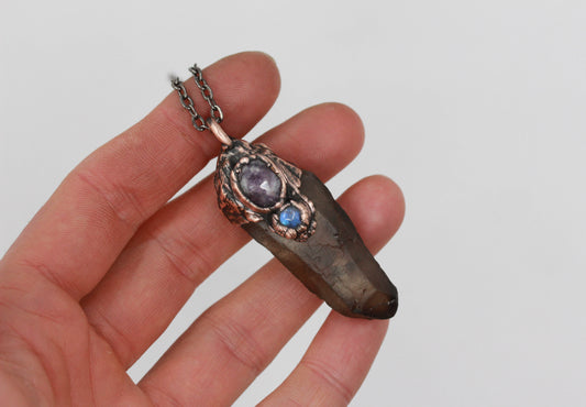 Smoky Quartz, Amethyst & Moonstone Necklace