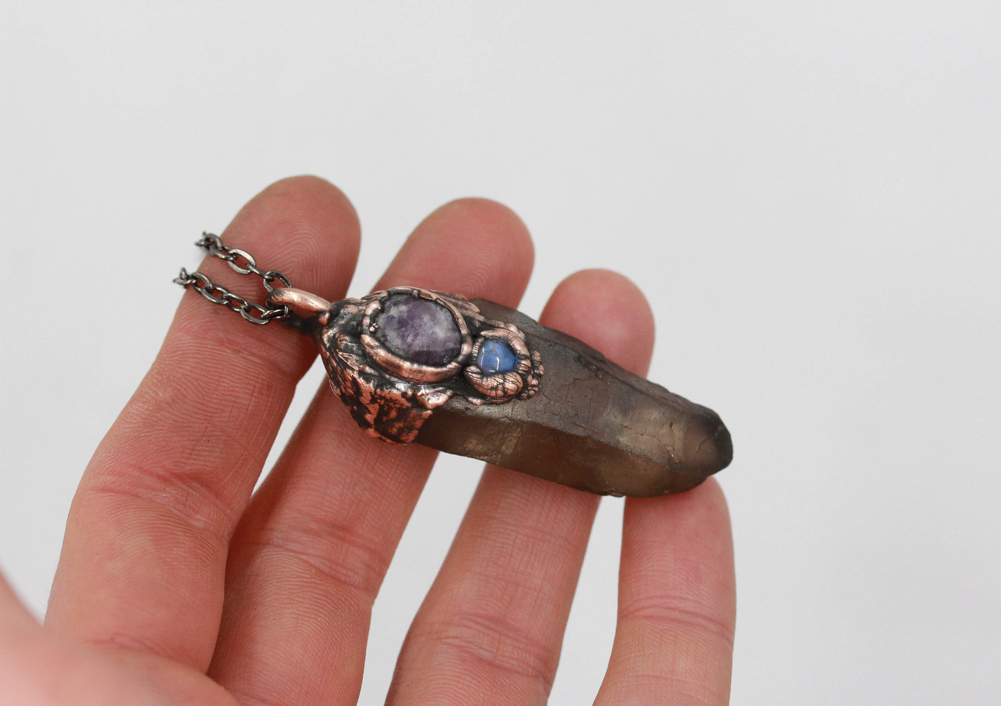 Smoky Quartz, Amethyst & Moonstone Necklace