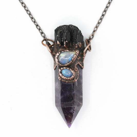 Amethyst, Tourmaline & Moonstone Necklace