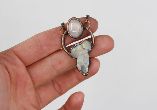 Angel Aura Quartz & Rose Quartz Necklace