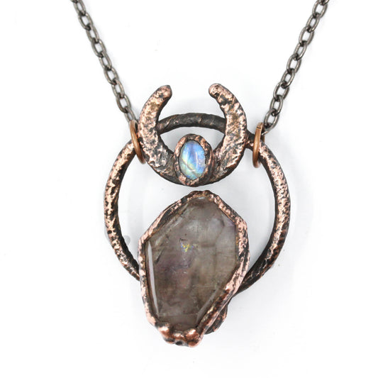 Smoky Amethyst & Moonstone Moon Necklace