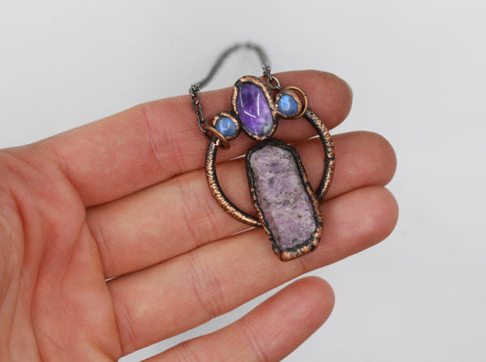 Ruby, Amethyst & Moonstone Necklace