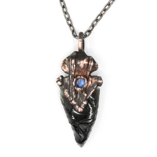 Mini Obsidian Arrowhead & Moonstone Necklace