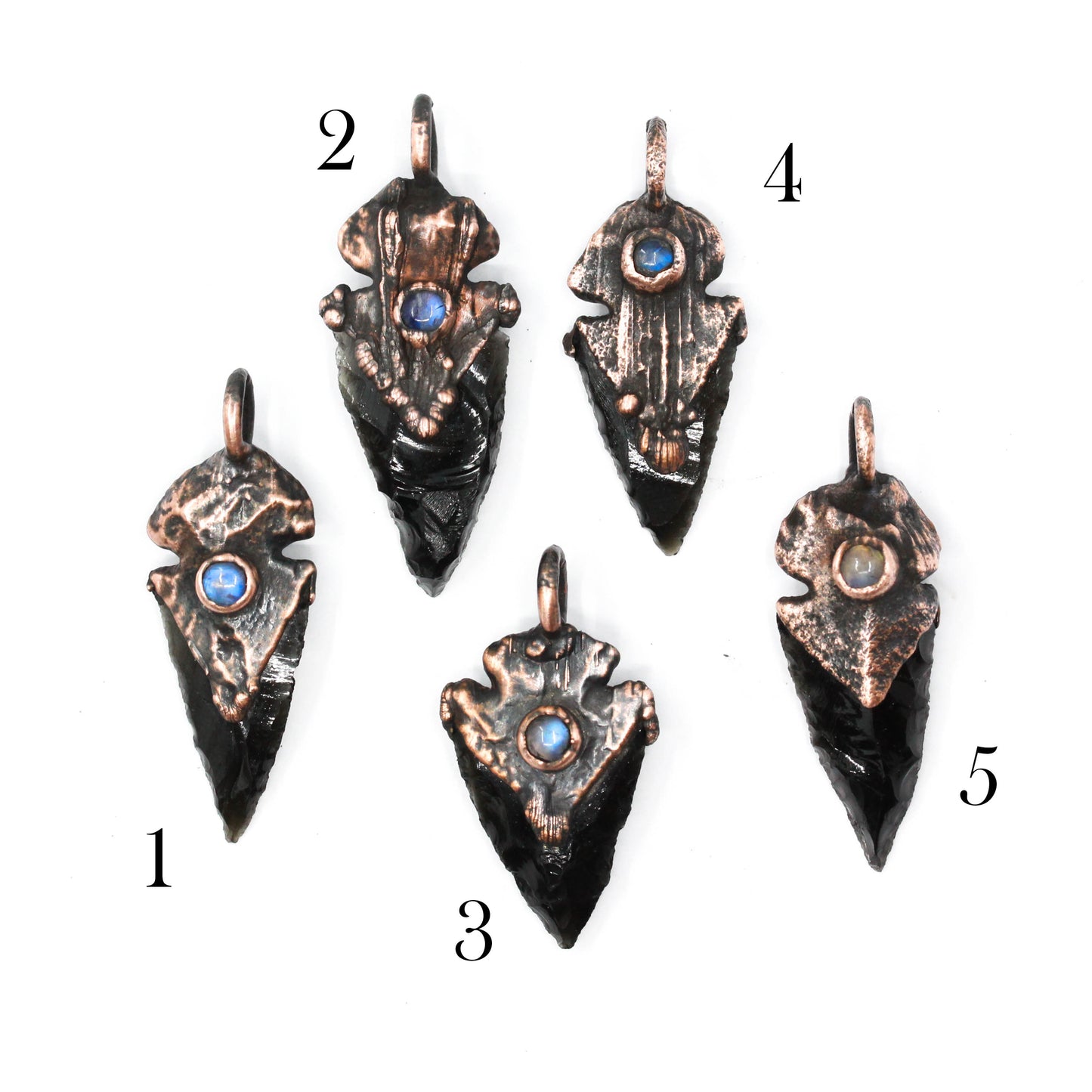 Mini Obsidian Arrowhead & Moonstone Necklace