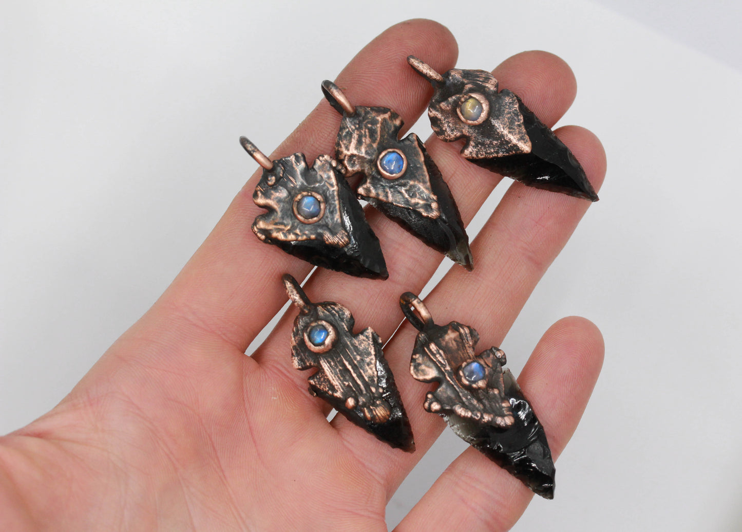 Mini Obsidian Arrowhead & Moonstone Necklace