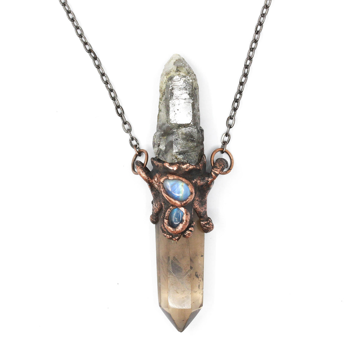 Smoky Quartz, Rutilated Quartz & Moonstone Necklace