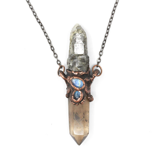 Smoky Quartz, Rutilated Quartz & Moonstone Necklace