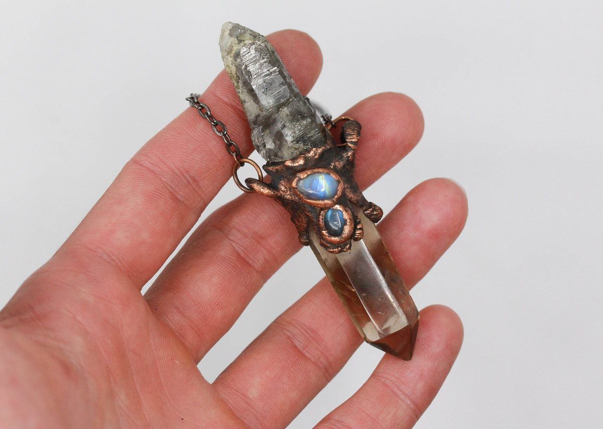Smoky Quartz, Rutilated Quartz & Moonstone Necklace