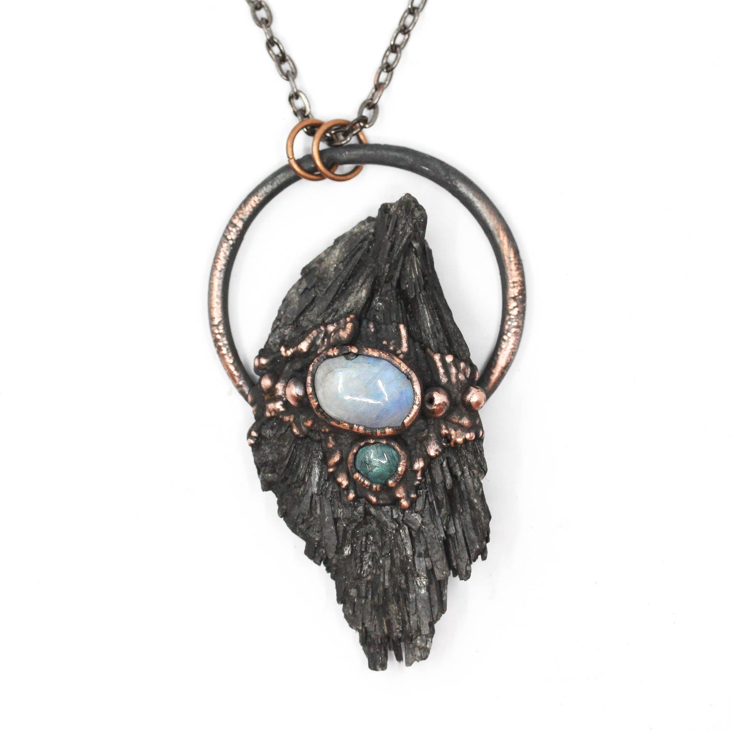Black Kyanite, Moonstone & Aquamarine Necklace