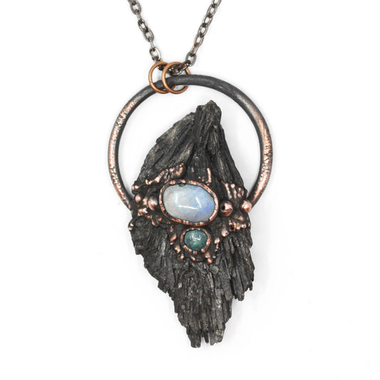 Black Kyanite, Moonstone & Aquamarine Necklace