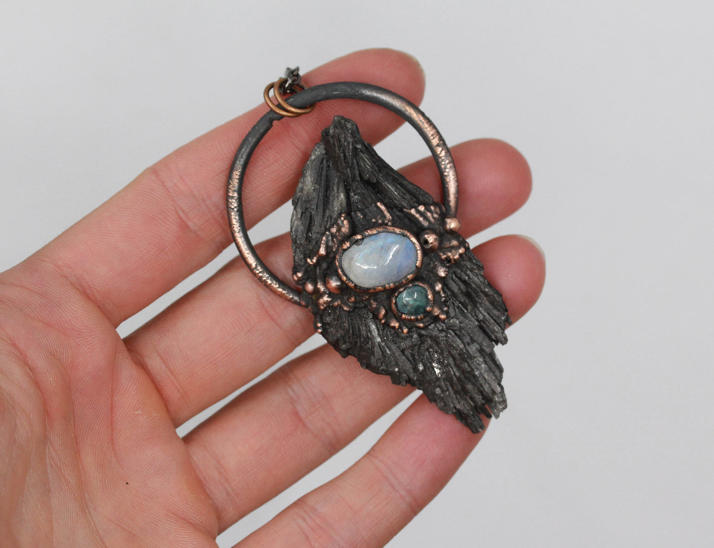 Black Kyanite, Moonstone & Aquamarine Necklace