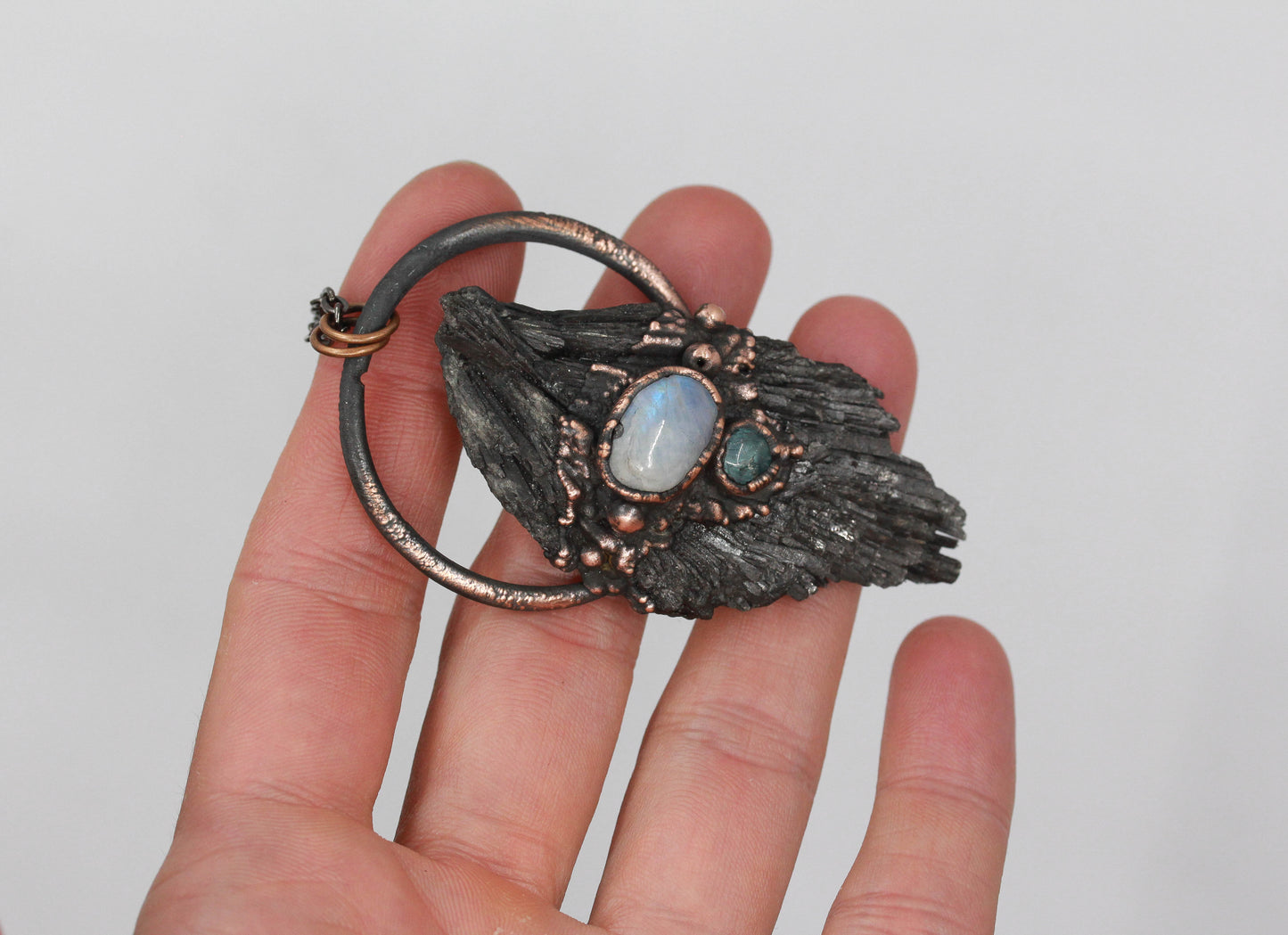 Black Kyanite, Moonstone & Aquamarine Necklace