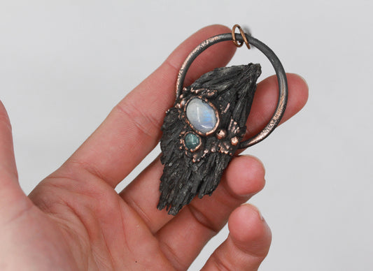 Black Kyanite, Moonstone & Aquamarine Necklace