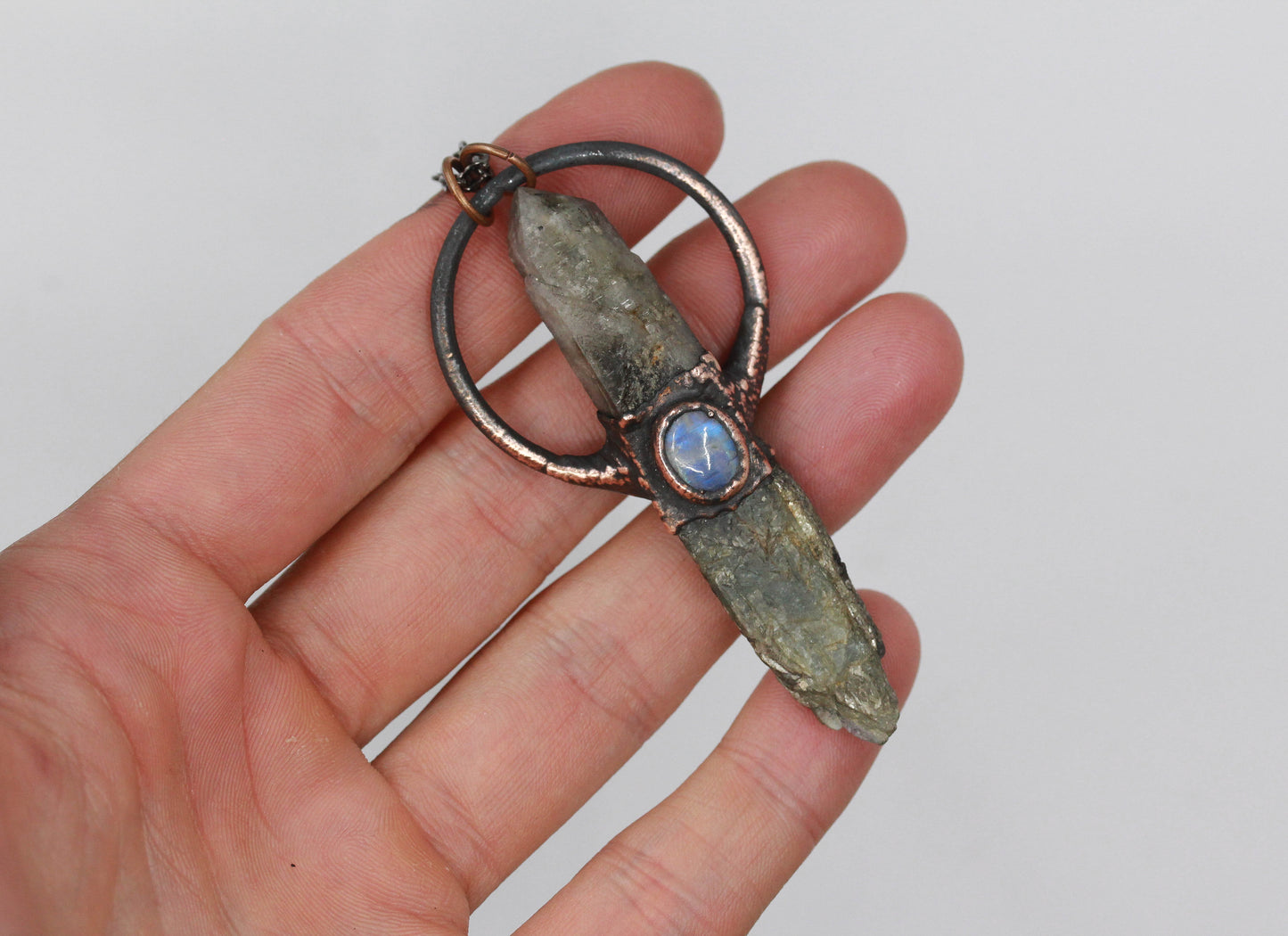 Green Kyanite, Inclusion Quartz & Moonstone Necklace
