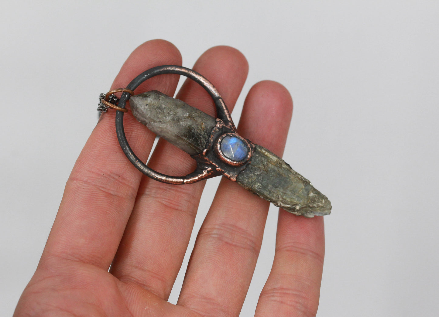 Green Kyanite, Inclusion Quartz & Moonstone Necklace