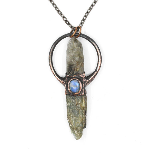 Green Kyanite, Inclusion Quartz & Moonstone Necklace