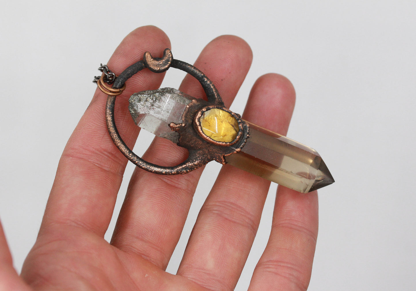 Smoky Quartz, Epidote Quartz & Citrine Necklace