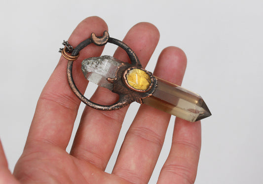 Smoky Quartz, Epidote Quartz & Citrine Necklace