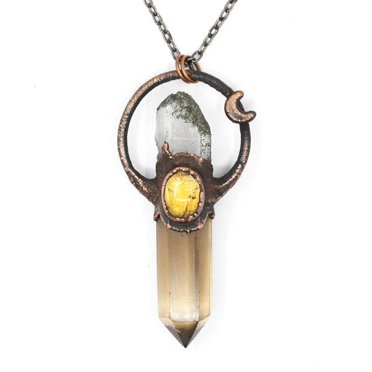 Smoky Quartz, Epidote Quartz & Citrine Necklace