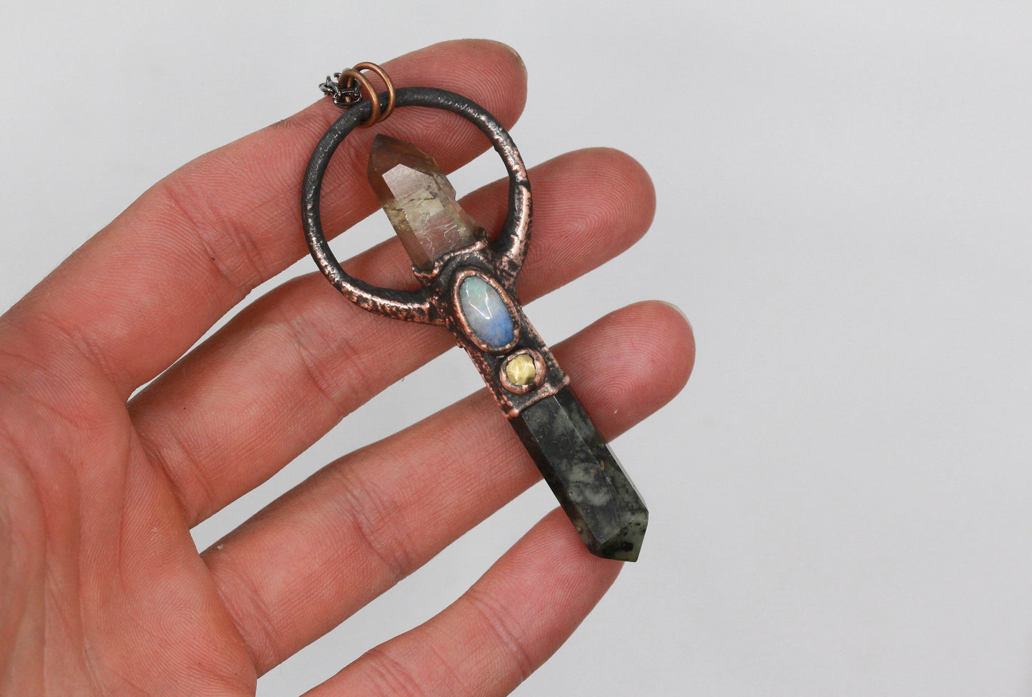Kambaba Jasper, Smoky Quartz & Moonstone Necklace
