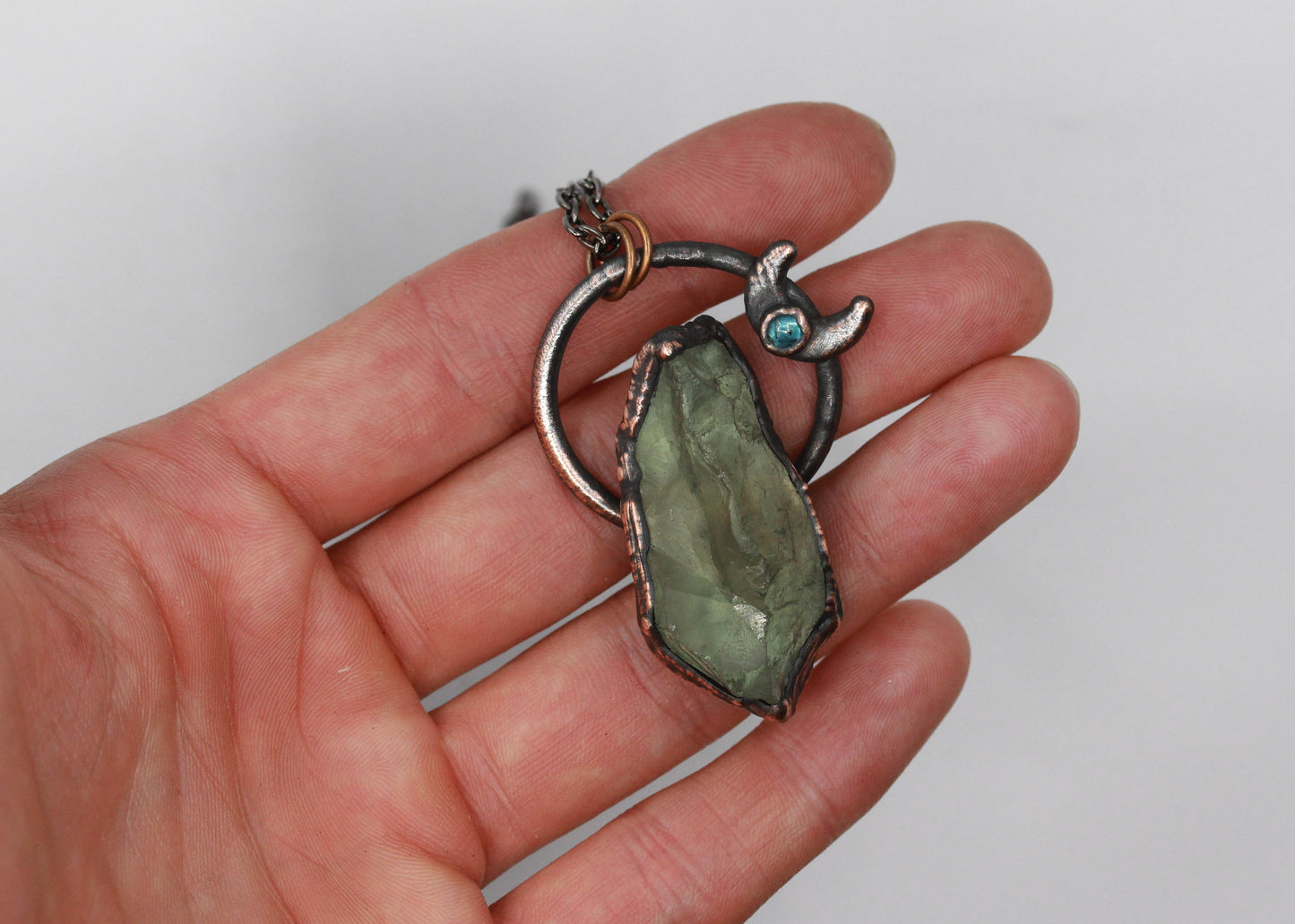 Prasiolite & Kyanite Moon Necklace