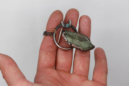 Prasiolite & Kyanite Moon Necklace