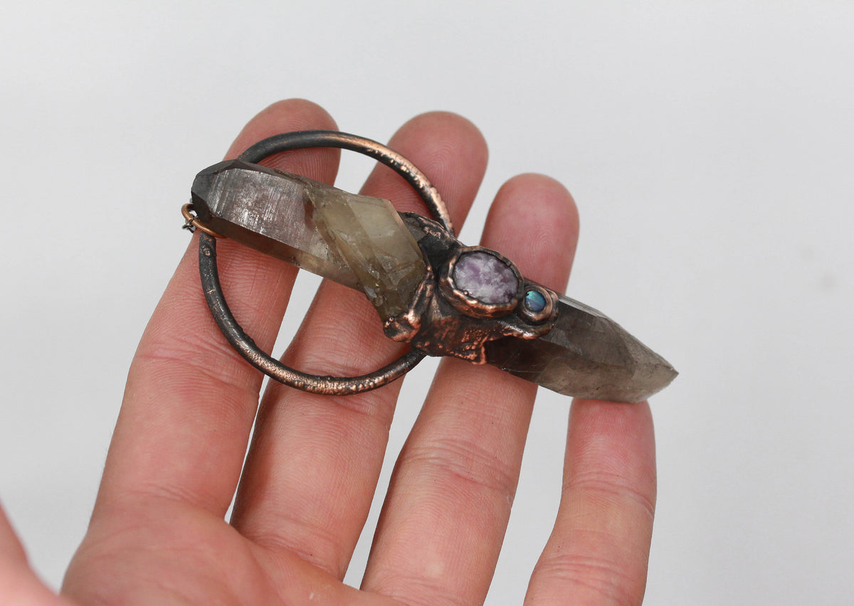 Smoky Quartz, Lepidolite & Moonstone Necklace