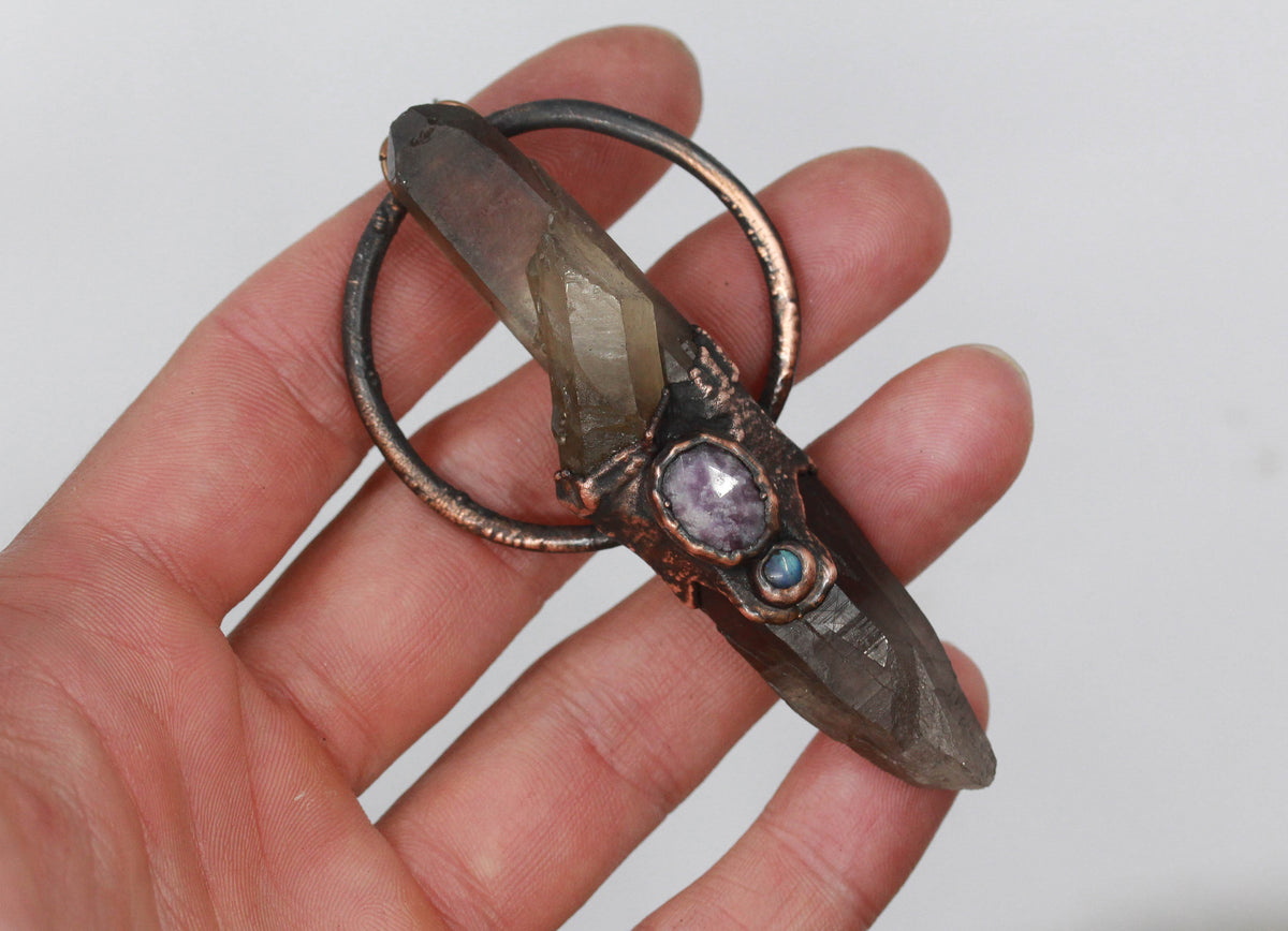 Smoky Quartz, Lepidolite & Moonstone Necklace