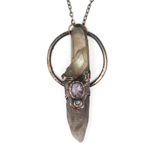 Smoky Quartz, Lepidolite & Moonstone Necklace