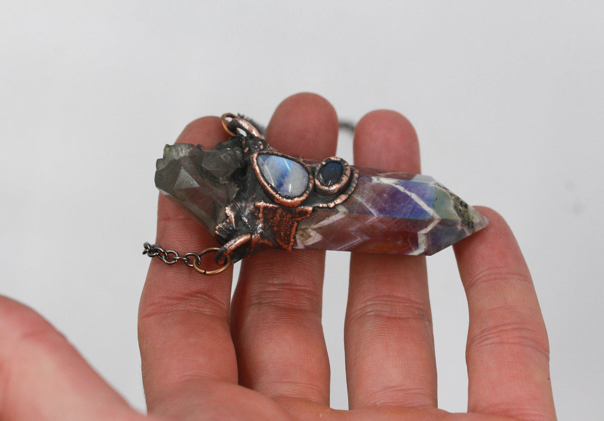 Aura Amethyst, Smoky Quartz & Moonstone necklace
