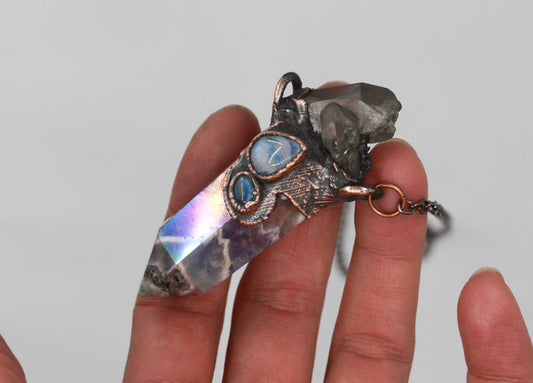 Aura Amethyst, Smoky Quartz & Moonstone necklace