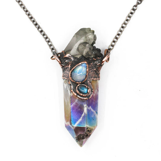 Aura Amethyst, Smoky Quartz & Moonstone necklace
