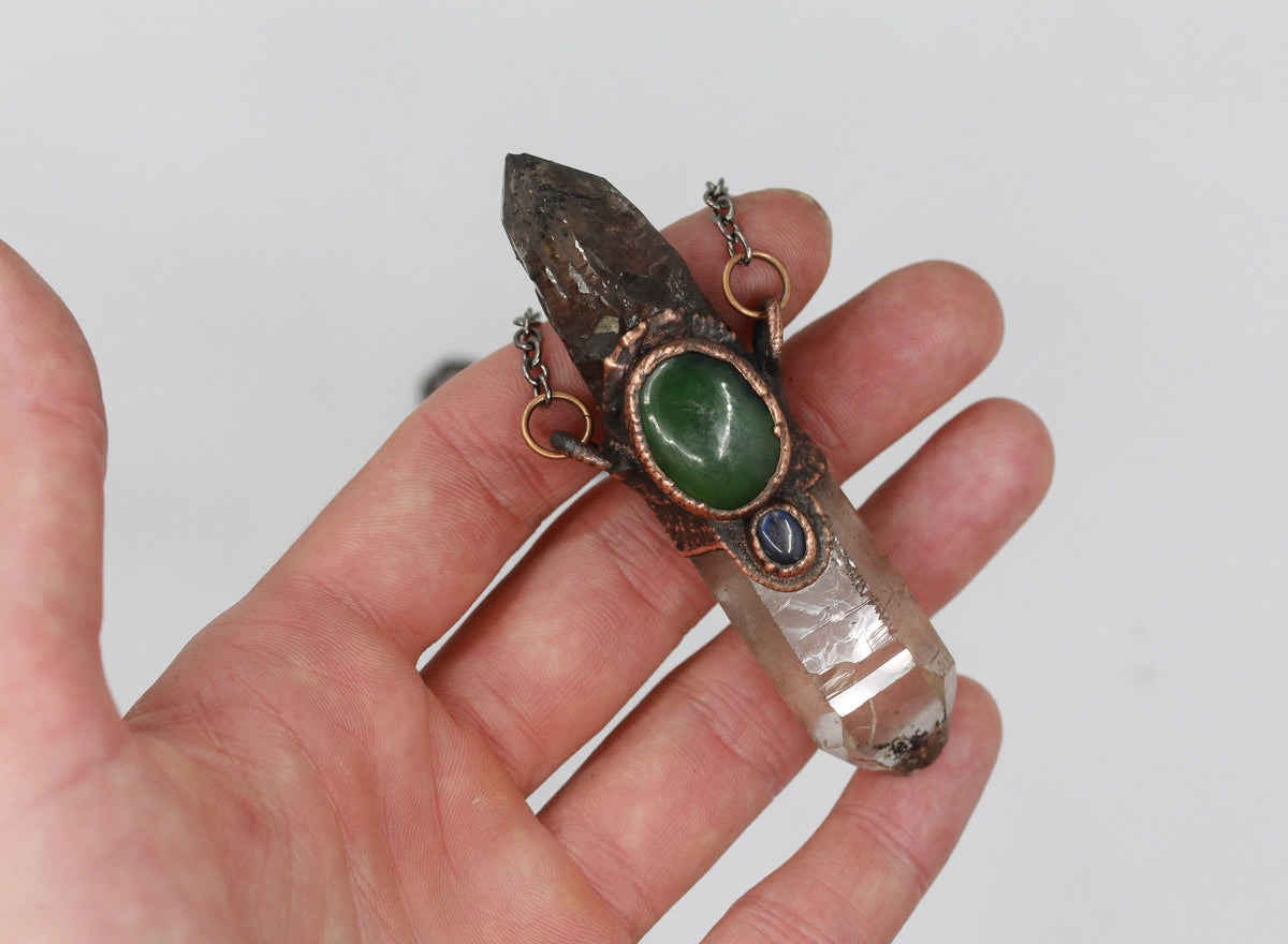 Quartz, Rutilated Smoky Quartz & Serpentine Necklace