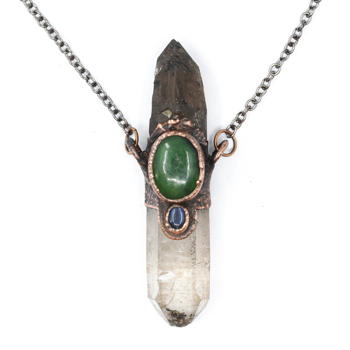 Quartz, Rutilated Smoky Quartz & Serpentine Necklace