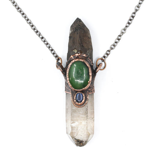 Quartz, Rutilated Smoky Quartz & Serpentine Necklace