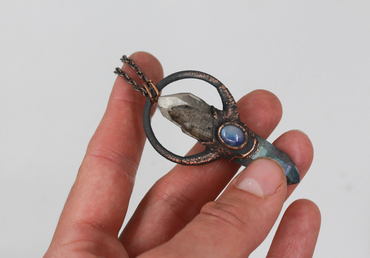 Aqua Aura Quartz & Inclusion Quartz Necklace